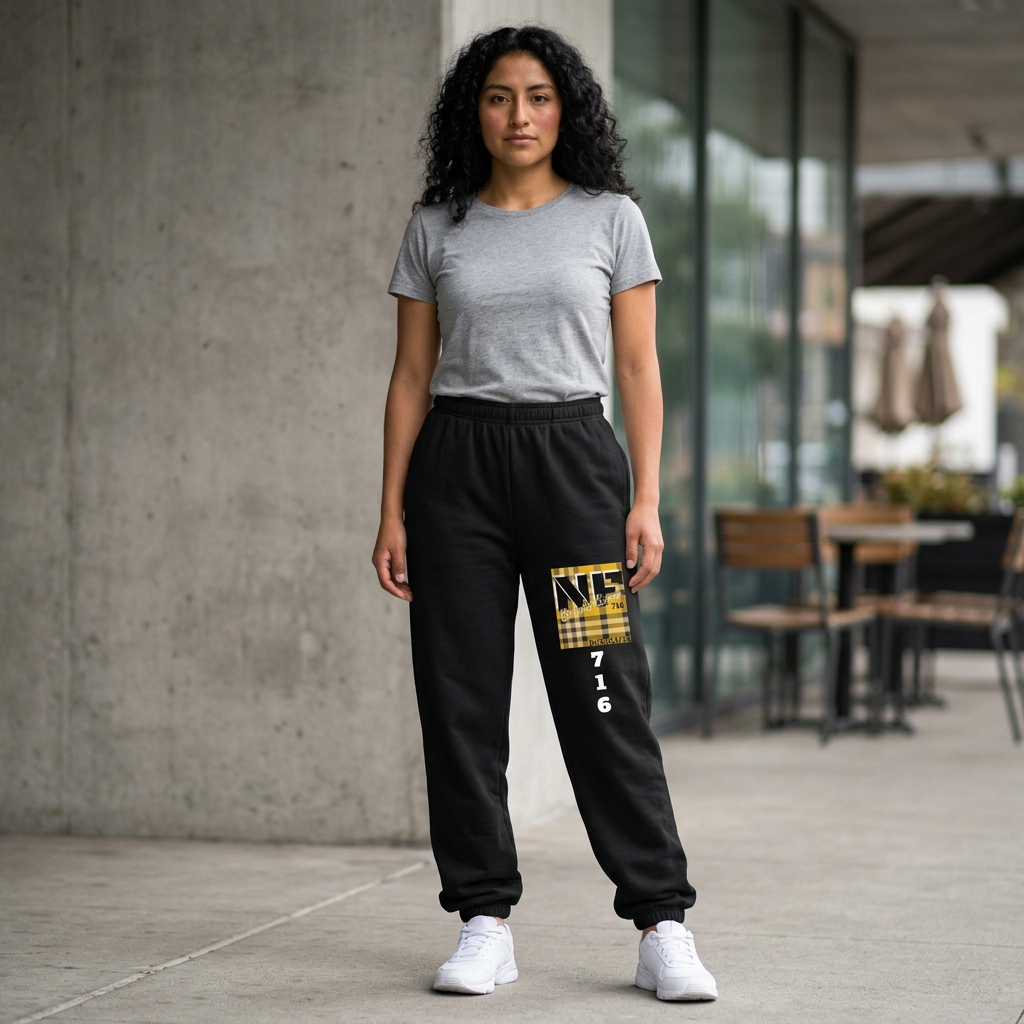 Z...g..NFCL WORK ATTIRE Customizable yellow/black plaid 716 Sweatpants — Personalized Text Joggers