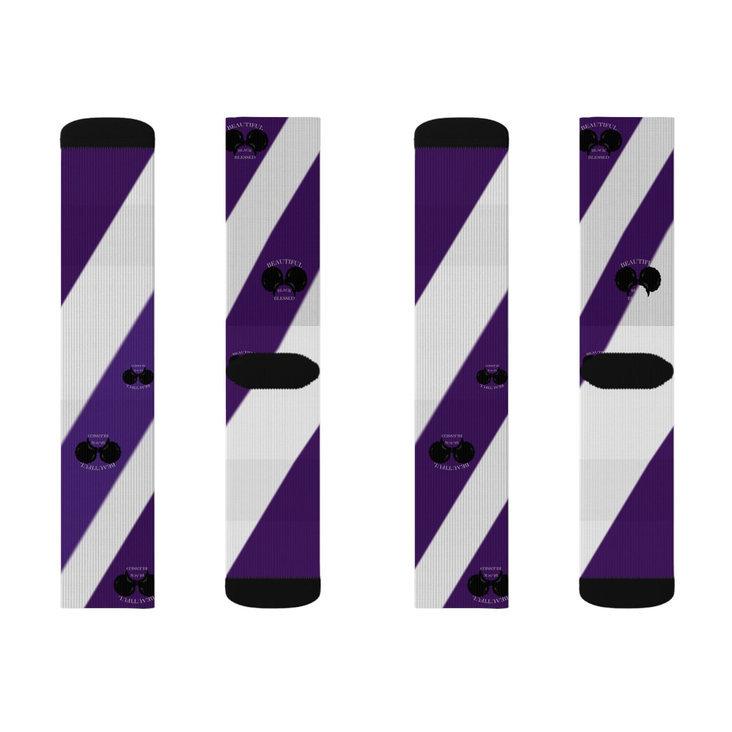 A.................................Beautiful,Black,Blessed..purple/white GGG design Sublimation Socks