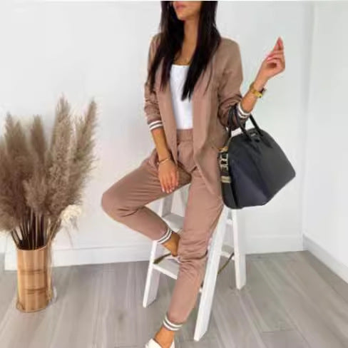 Casual Long Sleeve Blazer and Trousers Set