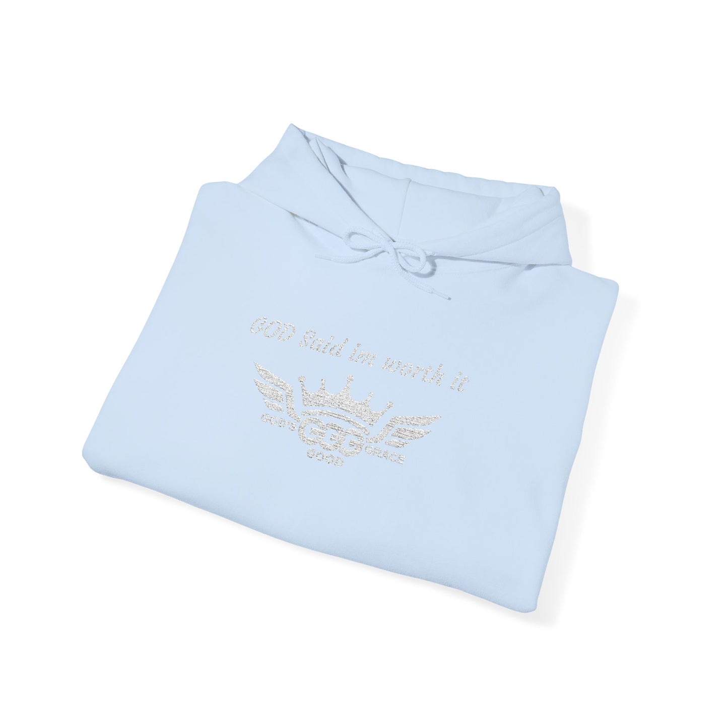 B...GGG b White Logo EMBROIDERY God said I'm worth it Hoodie MULTIPLE COLORS