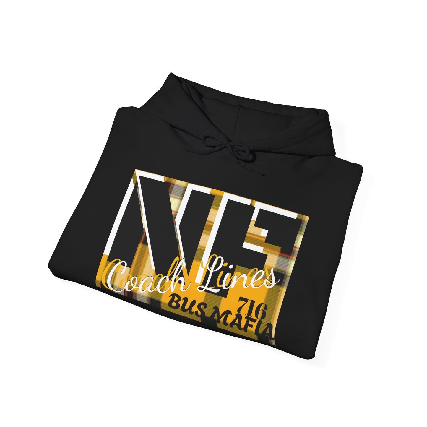 Z...h..NFCL WORK ATTIRE Niagara Falls Coach Lines Hoodie with yellow/black plaid Sleeve Graphics