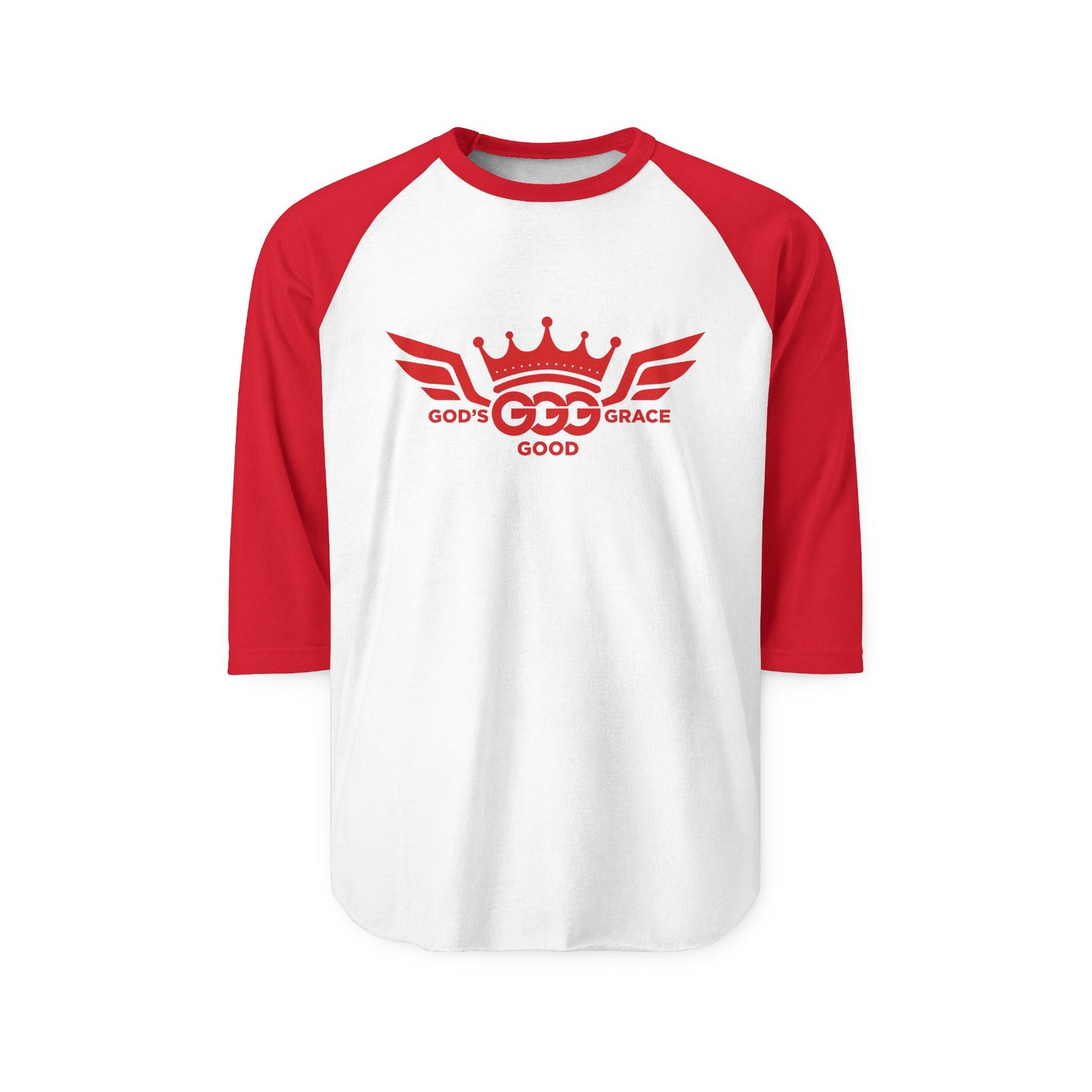 S...GGG z.b Baseball Raglan Shirt — Red/white Crown & Wings 3/4 Sleeve