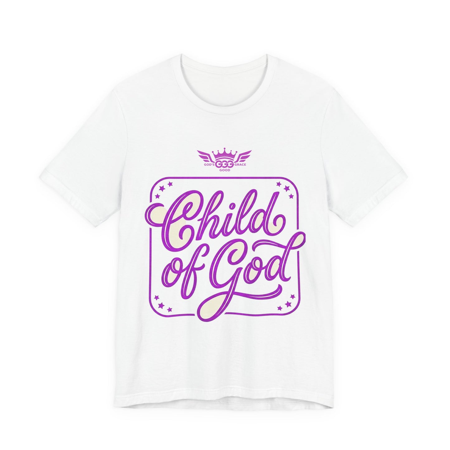 K...z GGG d CHILD OF GOD ,lite purple,white Graphic Tee — Faithwear