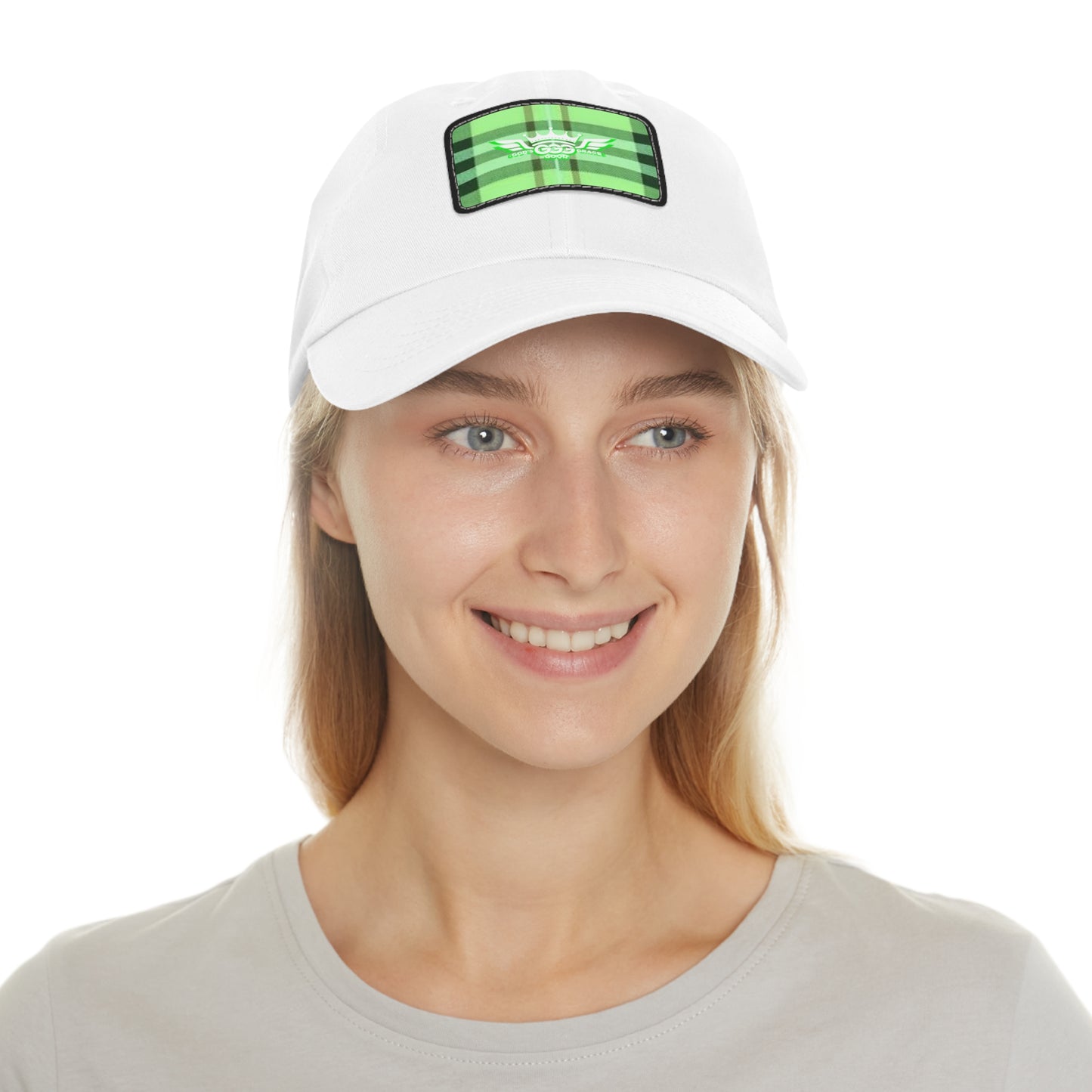 K...GGG florescent green,black,white design WOMENS Hat with Leather Patch
