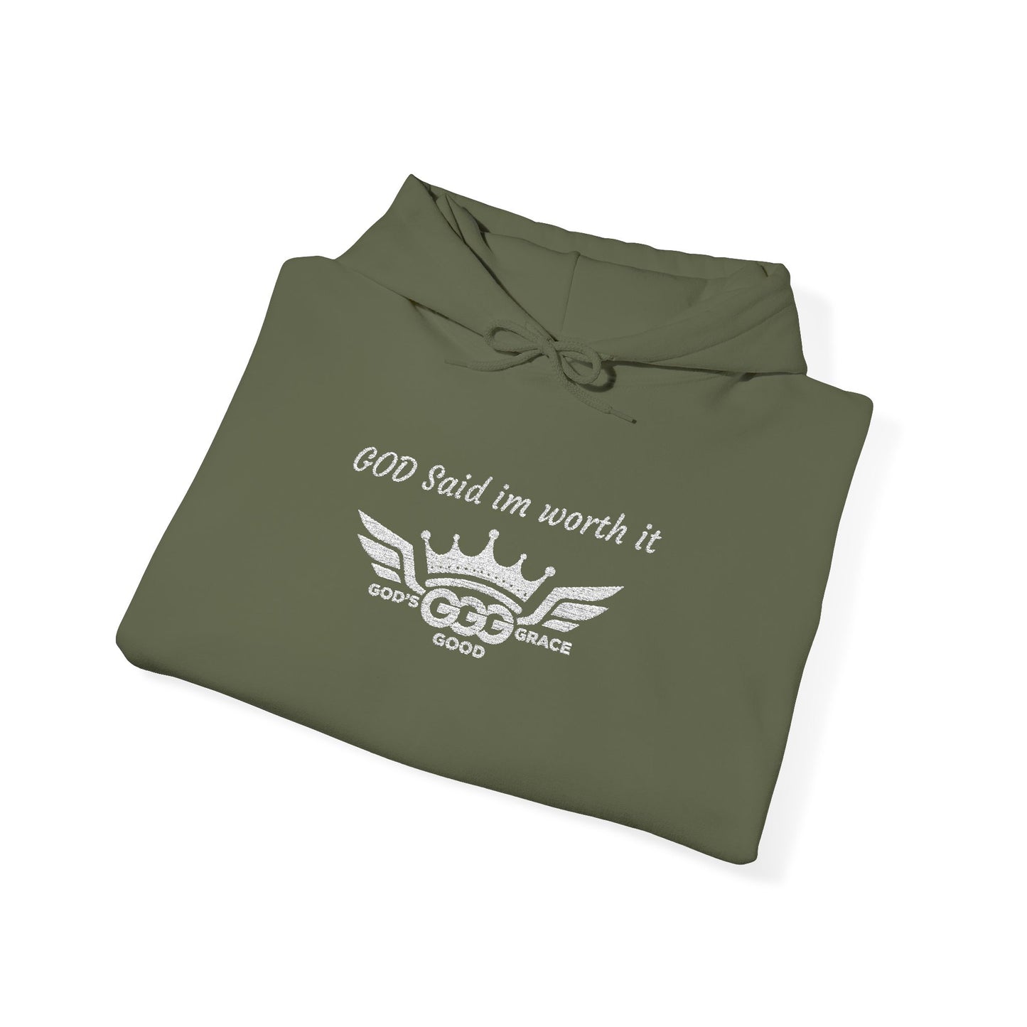 B...GGG b White Logo EMBROIDERY God said I'm worth it Hoodie MULTIPLE COLORS