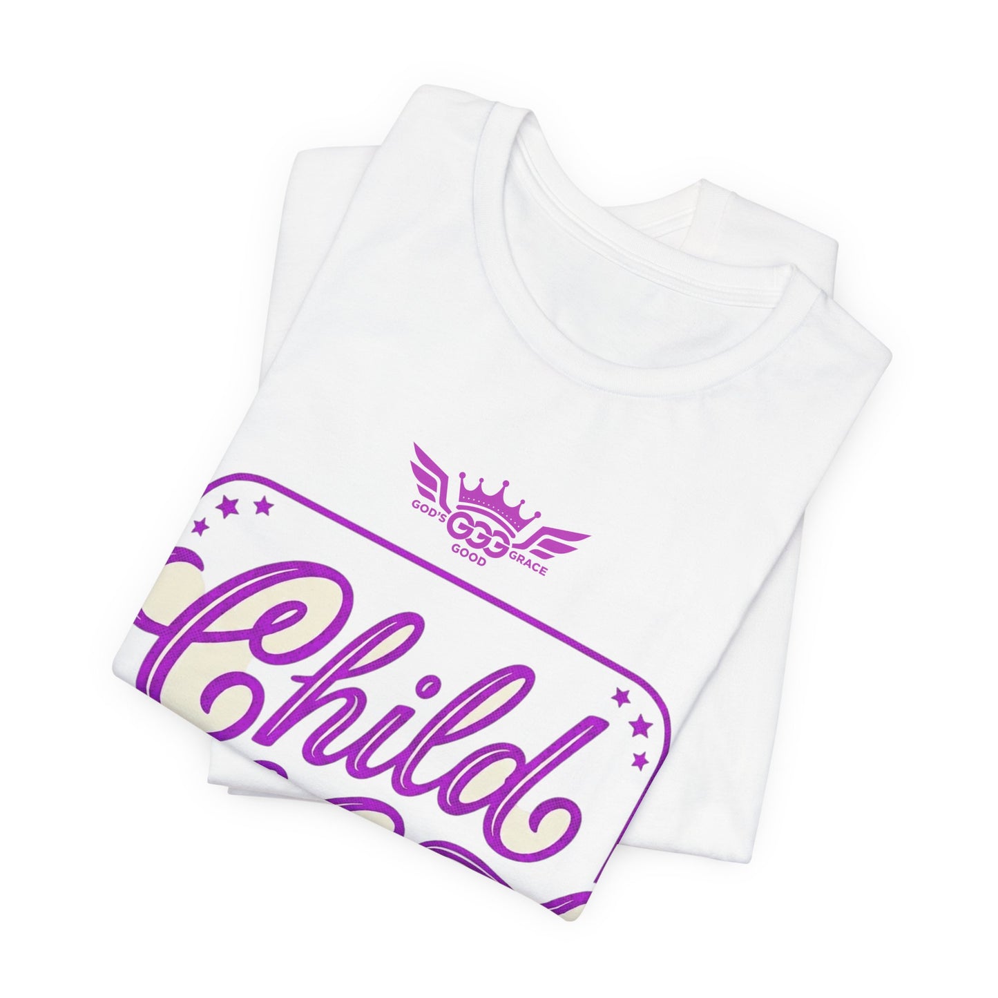 K...z GGG d CHILD OF GOD ,lite purple,white Graphic Tee — Faithwear