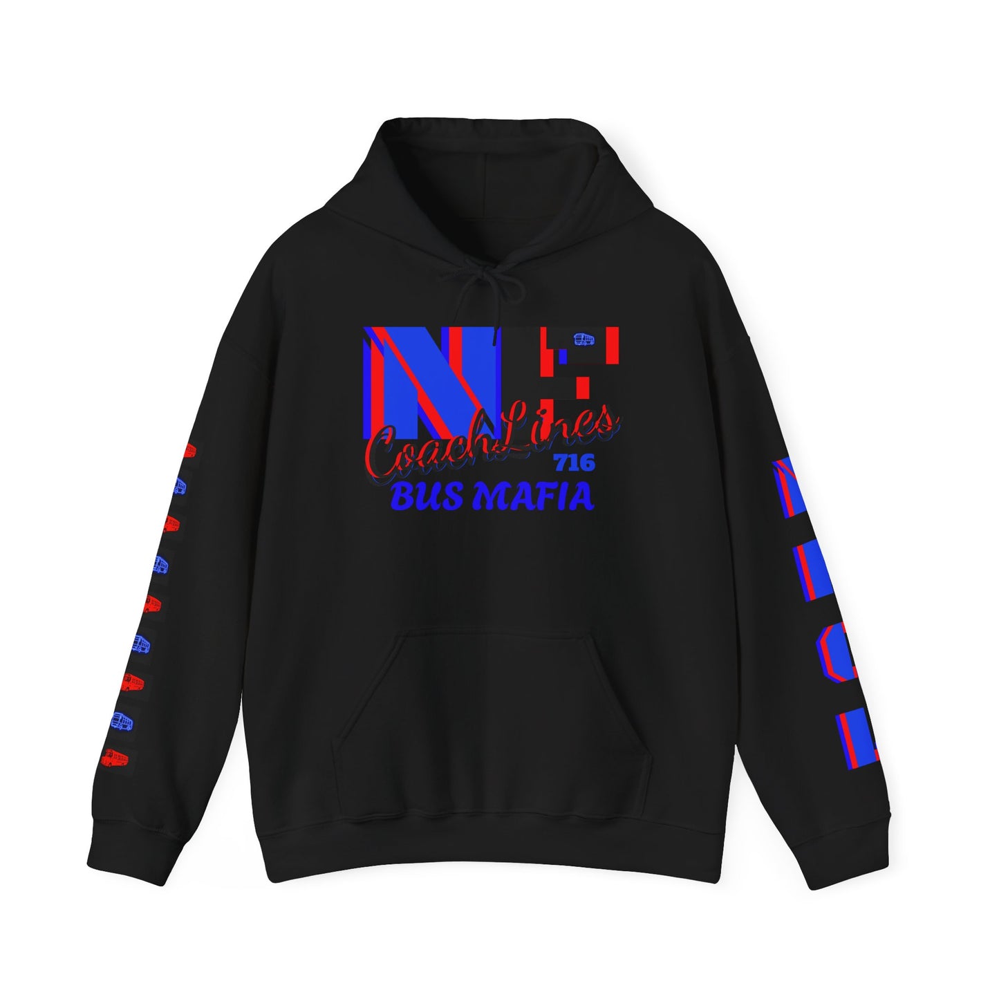 Z...b..NFCL WORK ATTIRE Niagara Falls Coach Lines Hoodie with Red/blue/black Sleeve Graphics