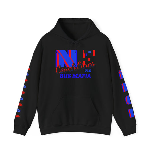 Z...b..NFCL WORK ATTIRE Niagara Falls Coach Lines Hoodie with Red/blue/black Sleeve Graphics