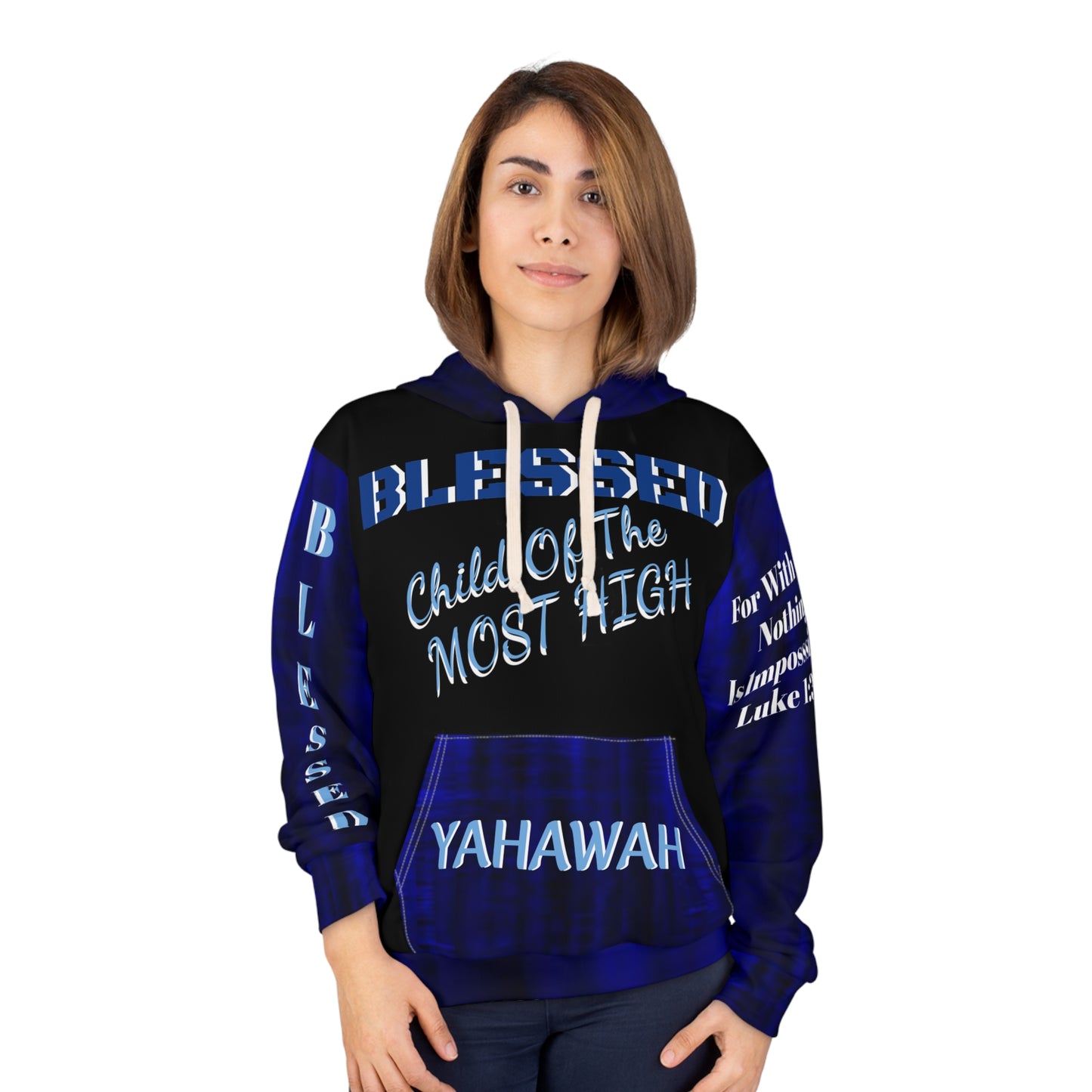 B...CHILD of The MOST HIGH Hoodie...(Small - 2X) blue Unisex Pullover Hoodie (AOP)