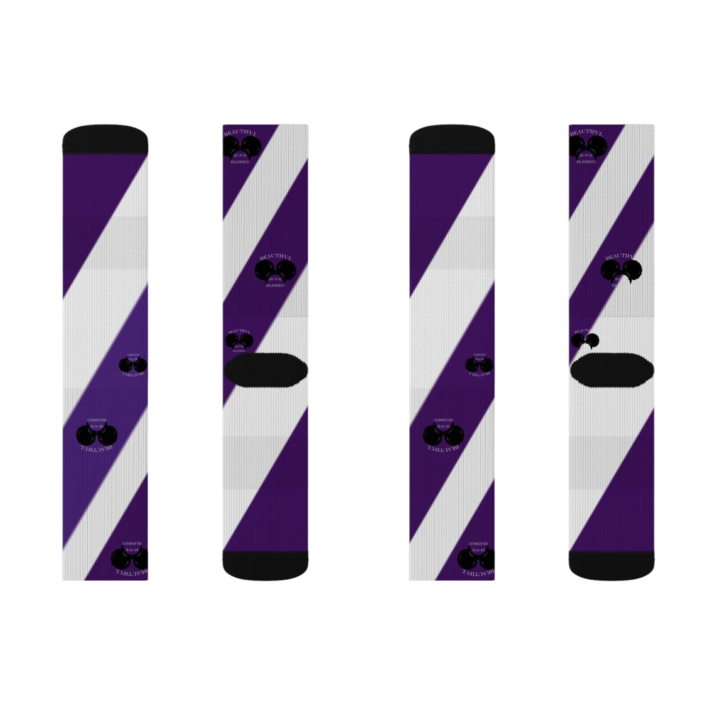 A.................................Beautiful,Black,Blessed..purple/white GGG design Sublimation Socks