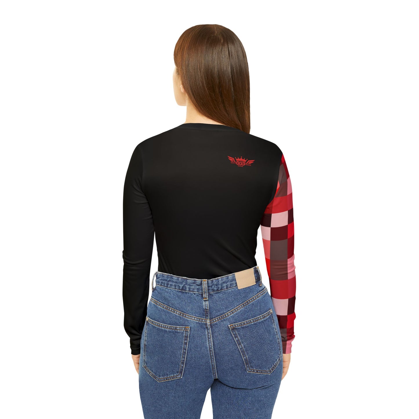 J...GGG red,black,white design Women's V‑Neck Long Sleeve — (petite to plus size)