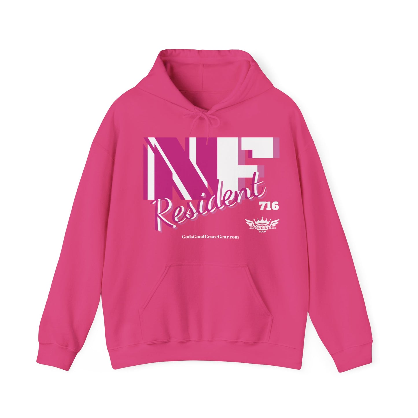 A...................NF Resident pink/white GGG Unisex Heavy Blend™ Hooded Sweatshirt