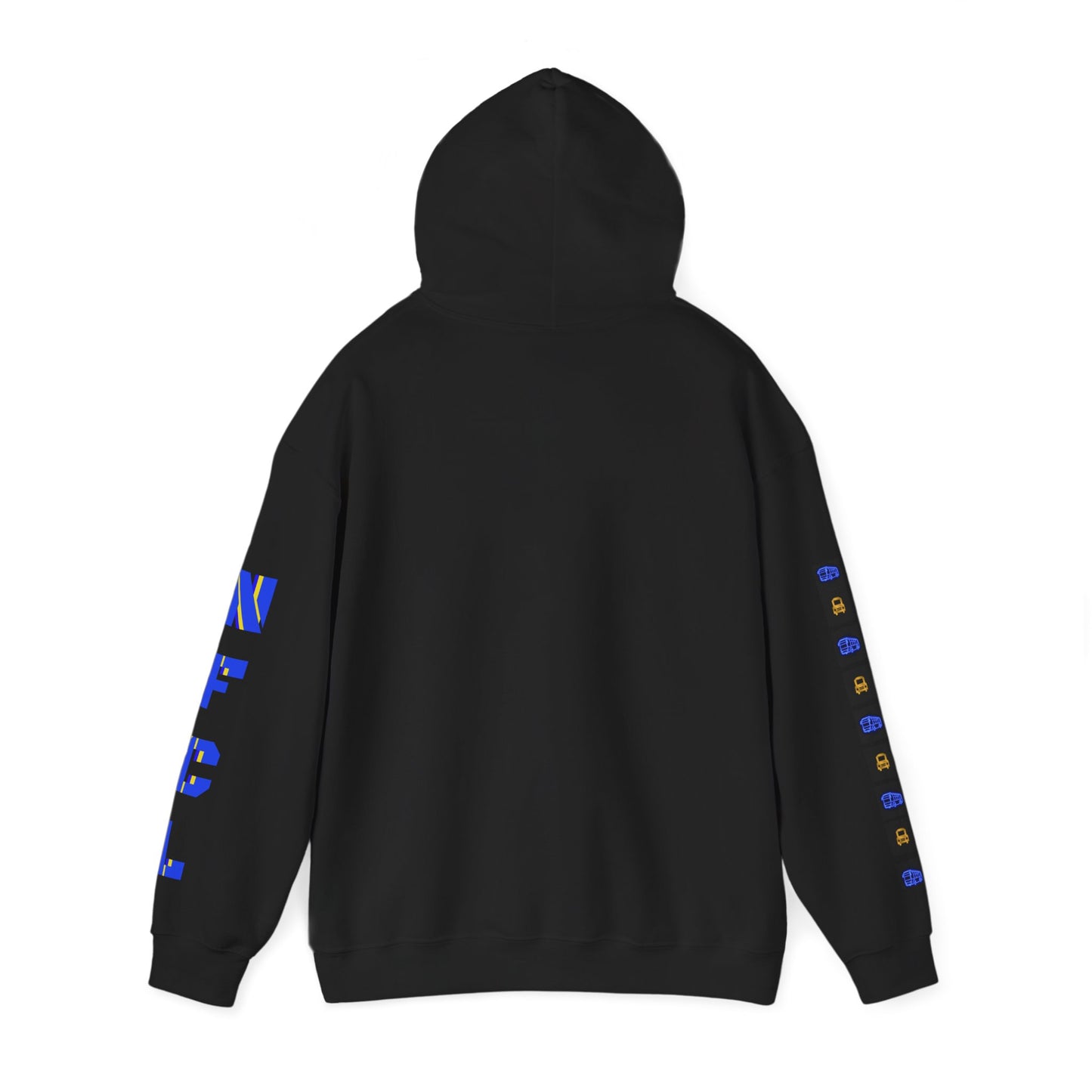Z...c..NFCL WORK ATTIRE Niagara Falls Coach Lines Hoodie with yellow/blue/black Sleeve Graphics