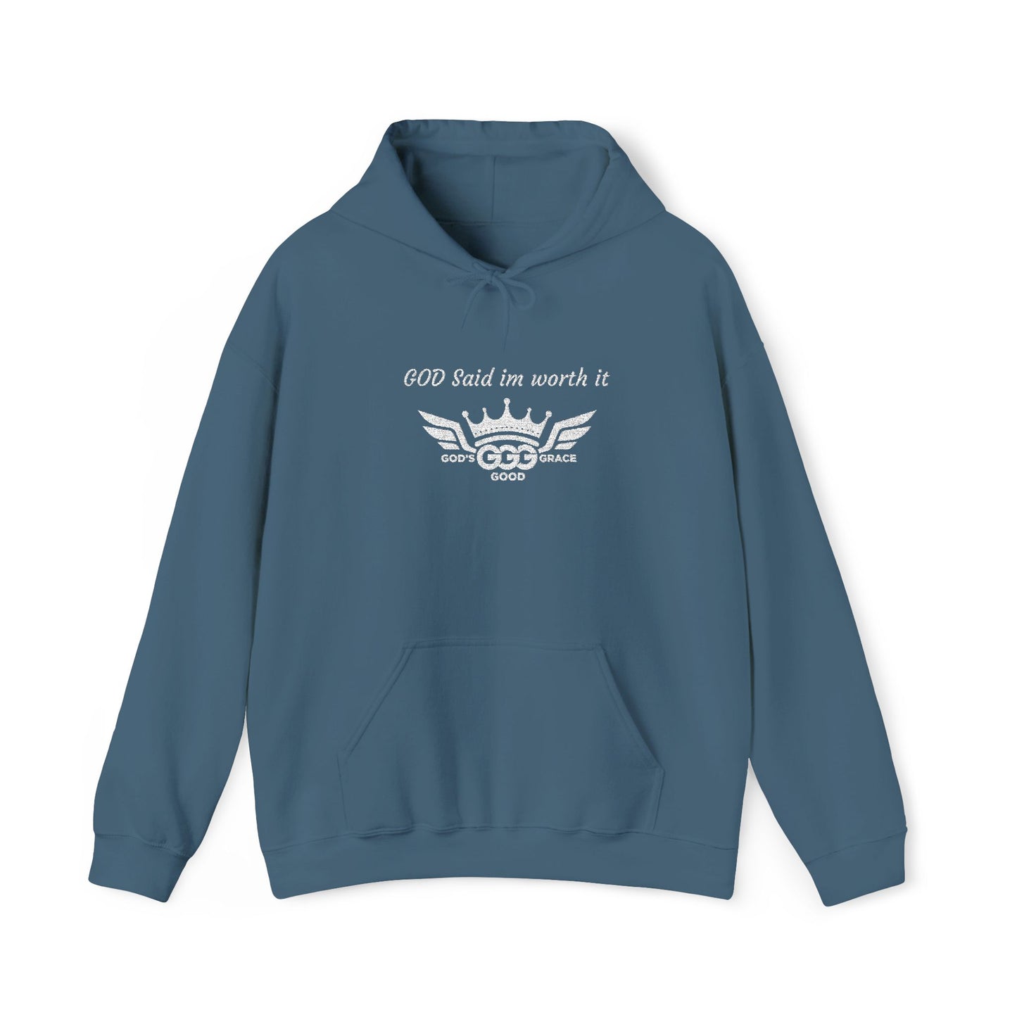 B...GGG b White Logo EMBROIDERY God said I'm worth it Hoodie MULTIPLE COLORS