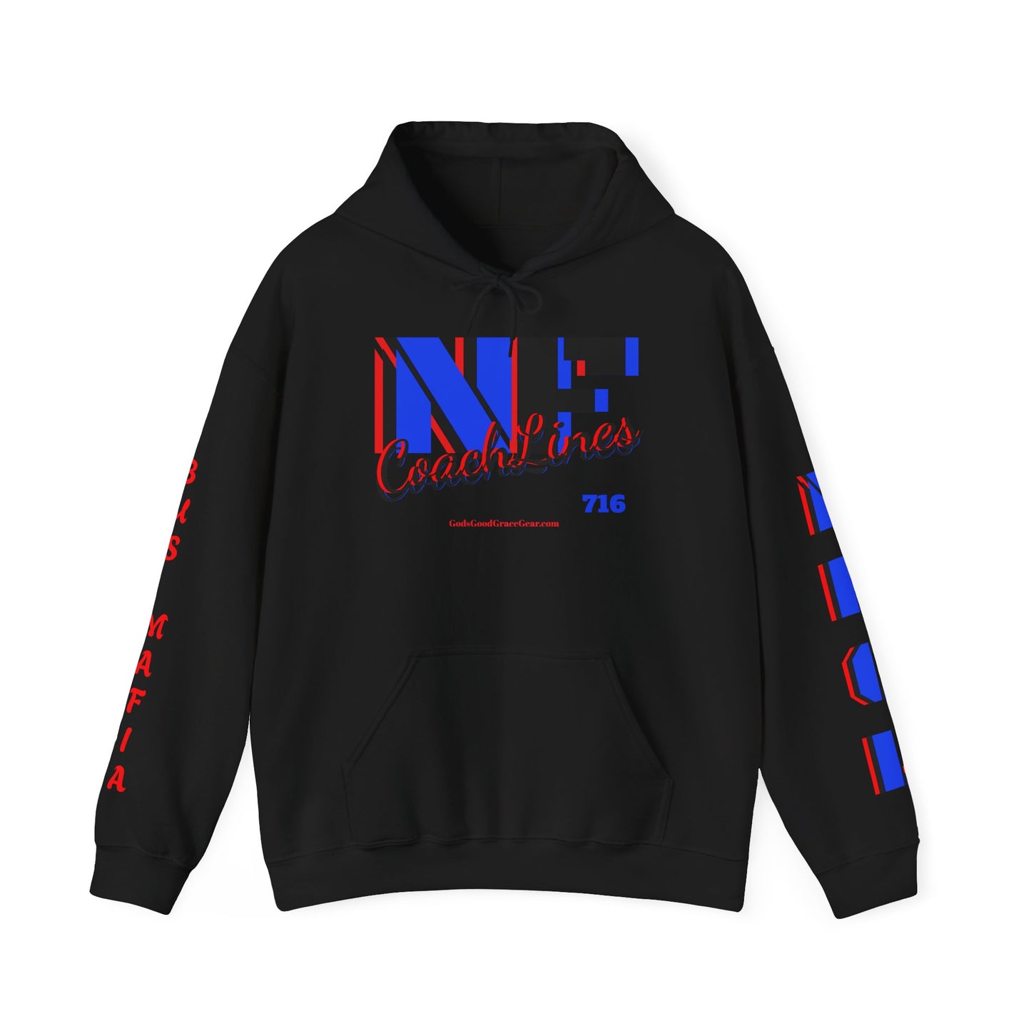 Z...NFCL WORK ATTIRE Niagara Falls Coach Lines Hoodie with Red/blue/black Sleeve Graphics