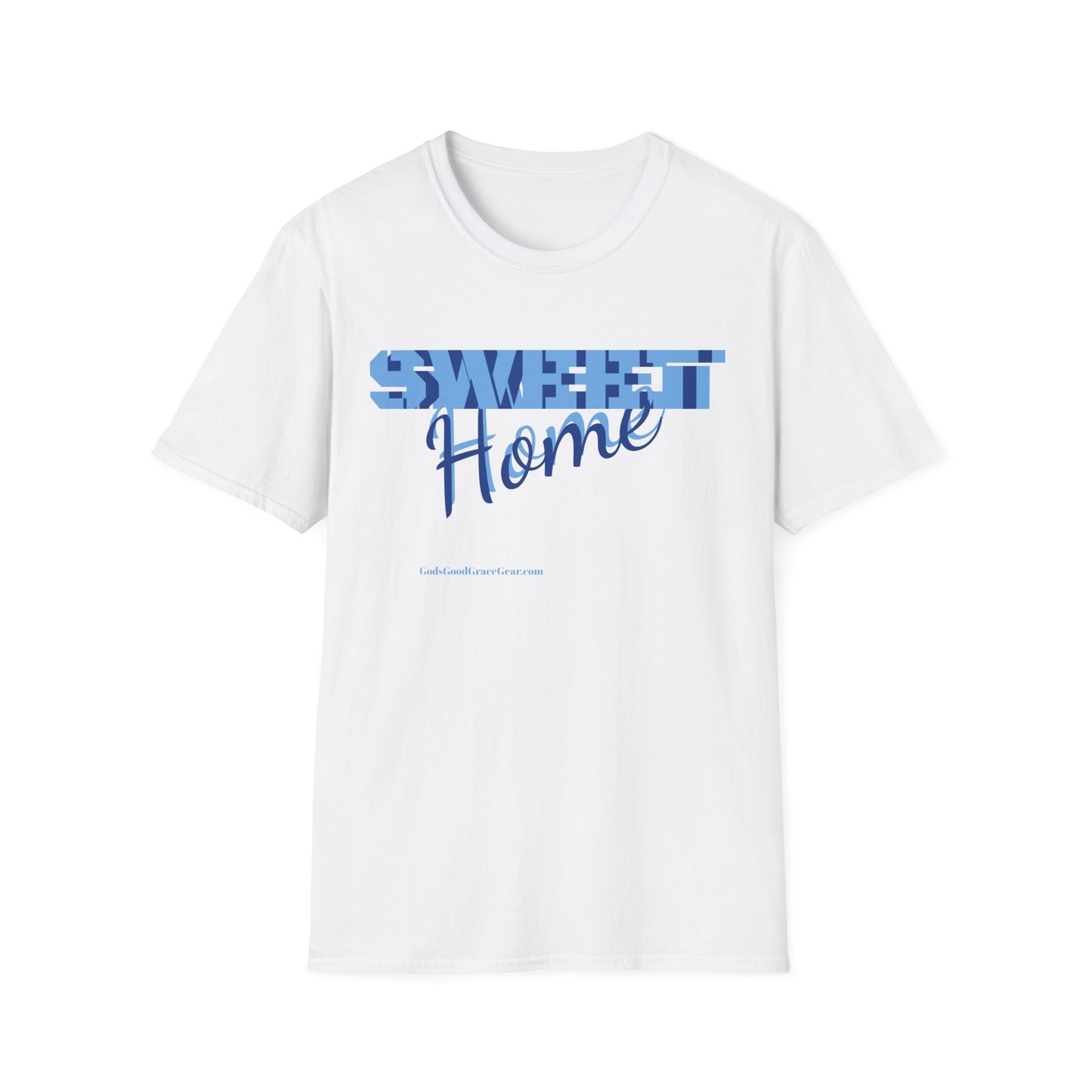 ZZZ SWEET HOME T SHIRT.. WHITE/BABY BLUE Vibes Unisex Softstyle T-Shirt - Trendy Apparel for Creatives & Tech Enthusiasts