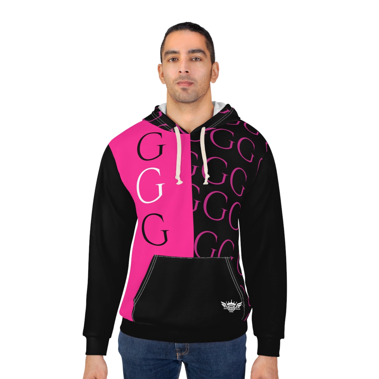 A..........GGG...POLYESTER BIG BOY PINK BLACK DESIGN Unisex Pullover Hoodie