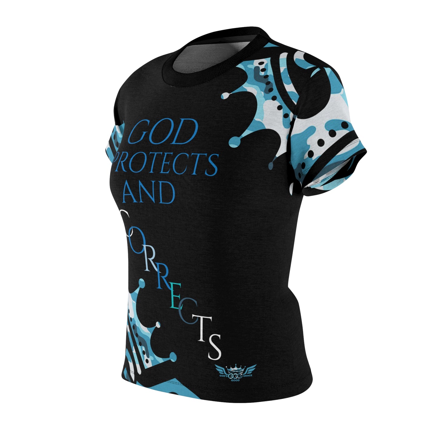 S...GGG z....GOD PROTECTS Camouflage blue design Women's AOP Cut & Sew Tee
