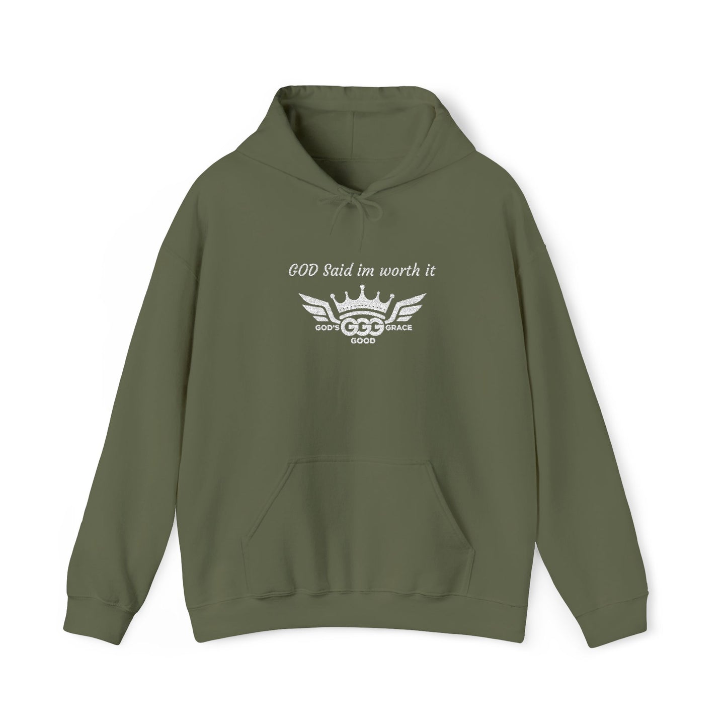 B...GGG b White Logo EMBROIDERY God said I'm worth it Hoodie MULTIPLE COLORS