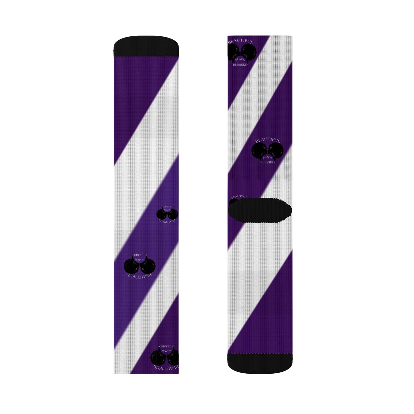 A.................................Beautiful,Black,Blessed..purple/white GGG design Sublimation Socks