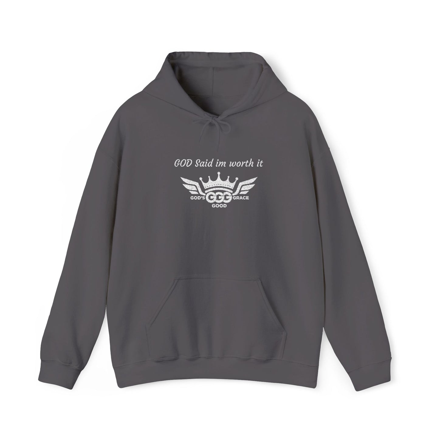 B...GGG b White Logo EMBROIDERY God said I'm worth it Hoodie MULTIPLE COLORS