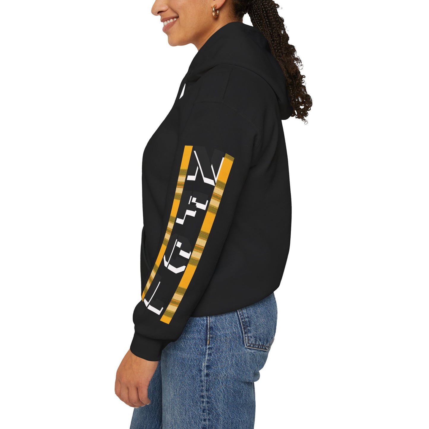 Z...h..NFCL WORK ATTIRE Niagara Falls Coach Lines Hoodie with yellow/black plaid Sleeve Graphics