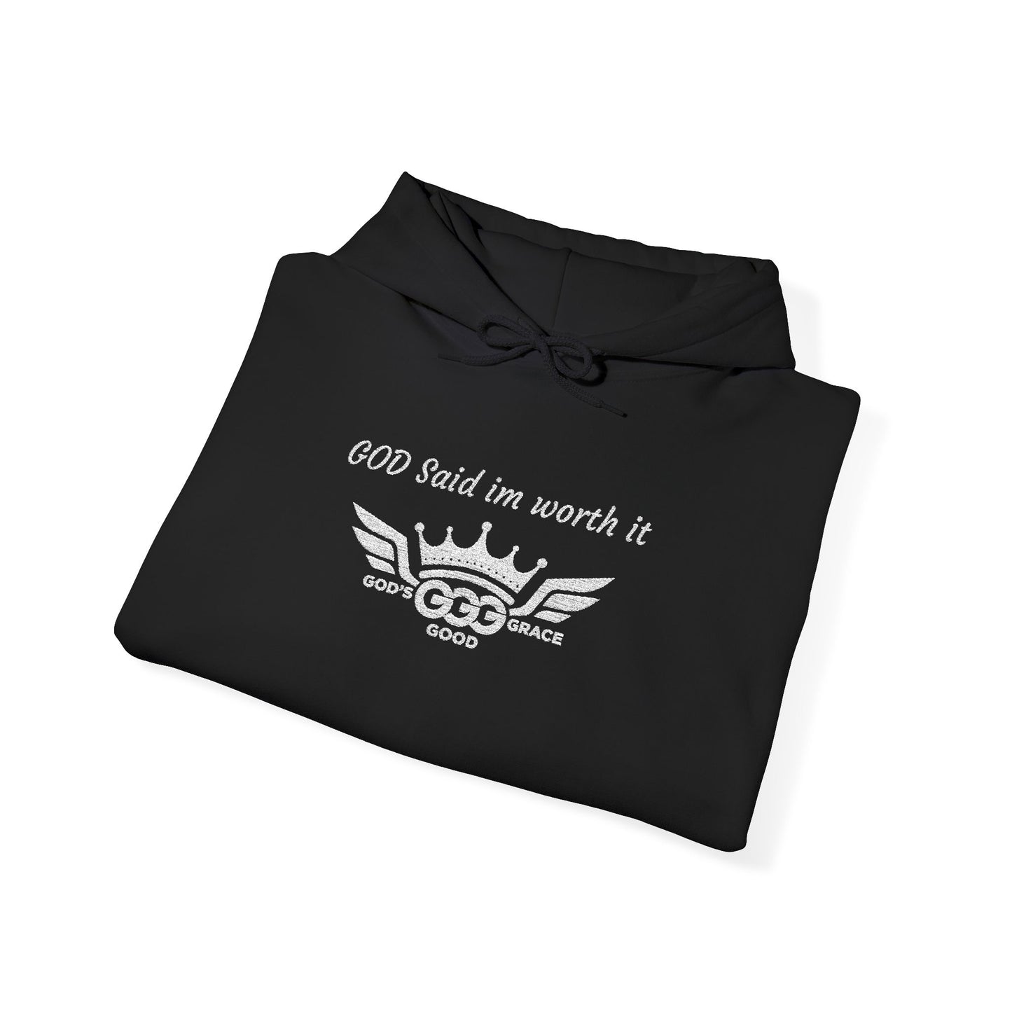 B...GGG b White Logo EMBROIDERY God said I'm worth it Hoodie MULTIPLE COLORS