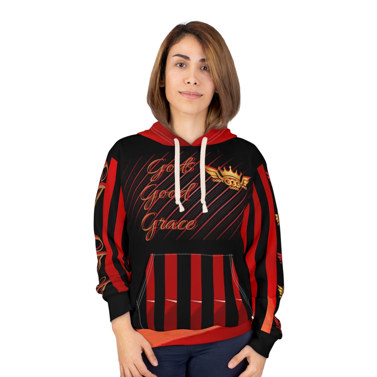 A....................GGG Gods Good Grace...POLYESTER BIG BOY RED,BLACK,GOLD Unisex Pullover Hoodie