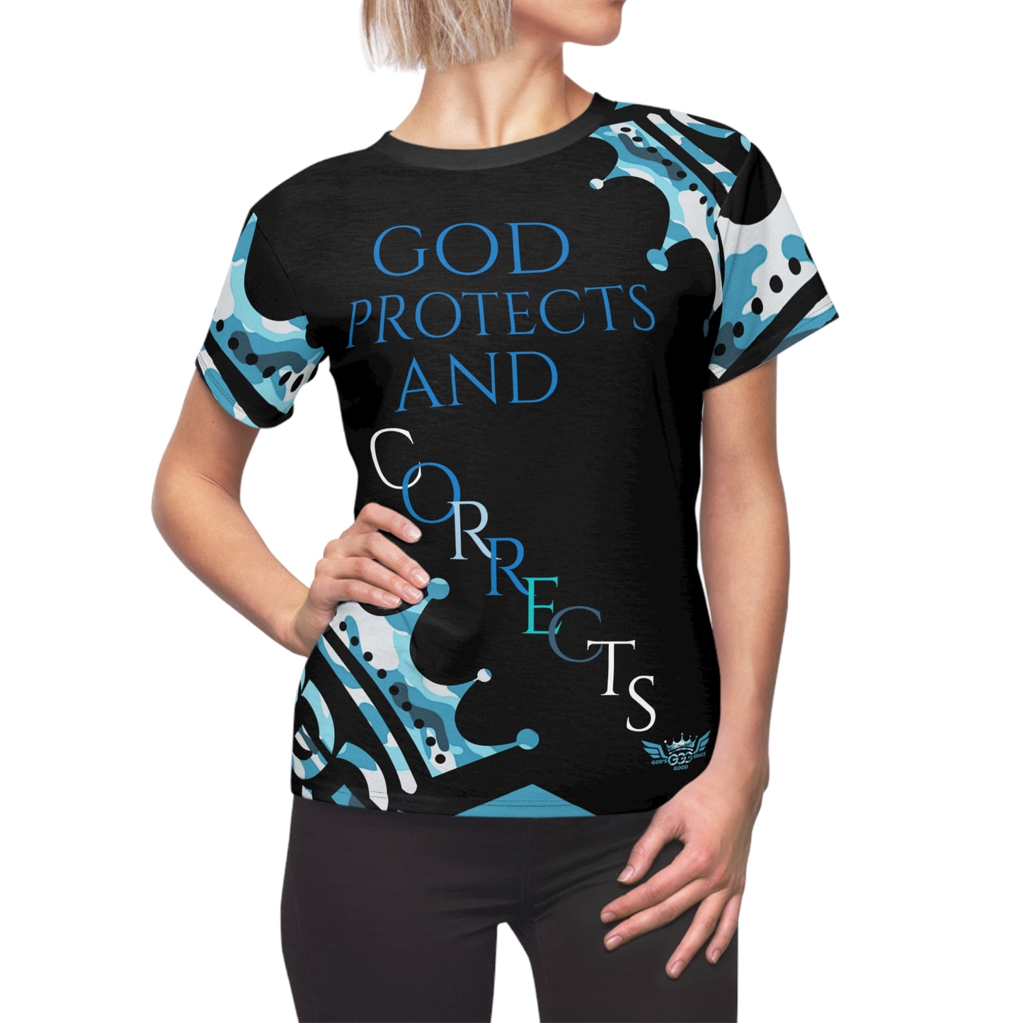 S...GGG z....GOD PROTECTS Camouflage blue design Women's AOP Cut & Sew Tee