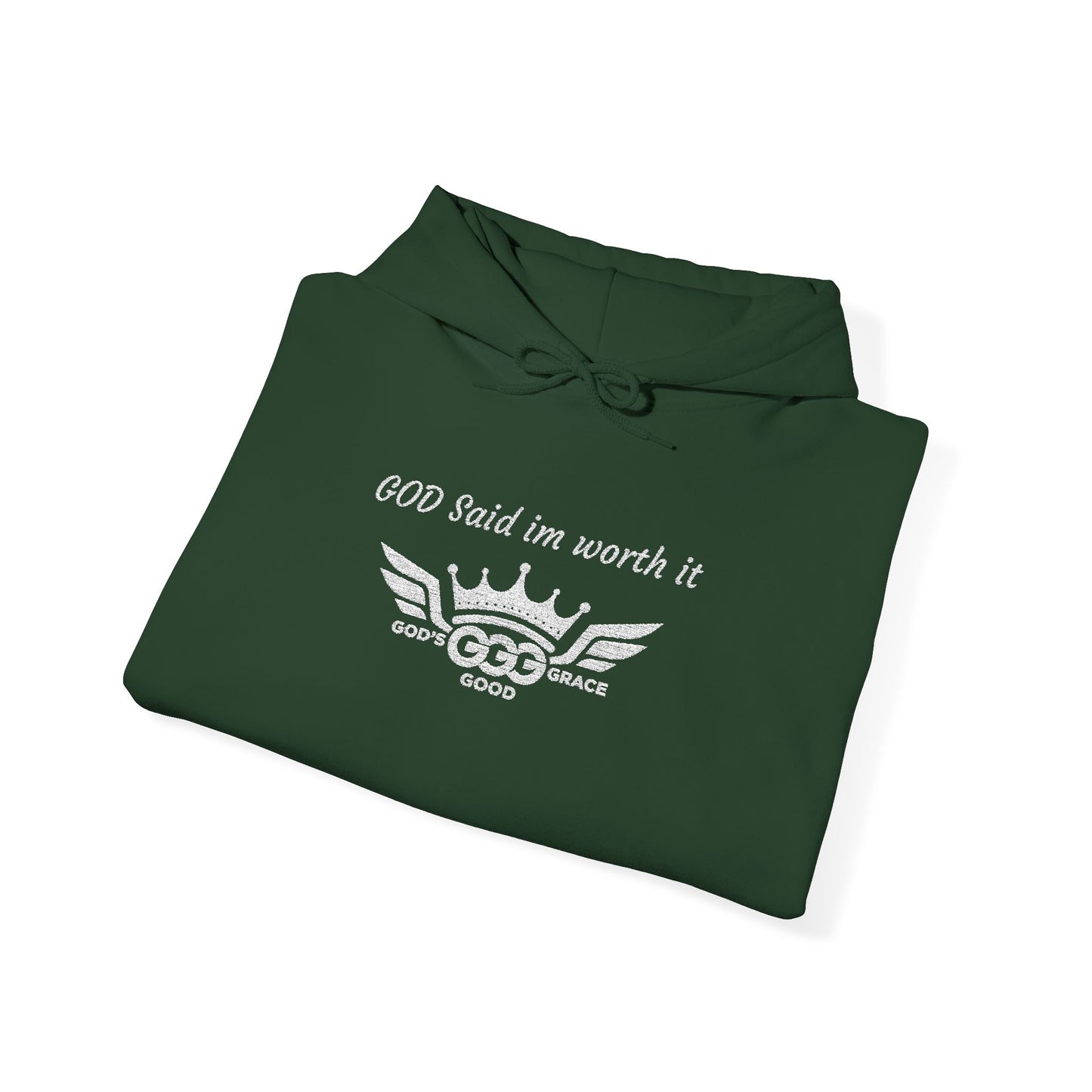 B...GGG b White Logo EMBROIDERY God said I'm worth it Hoodie MULTIPLE COLORS