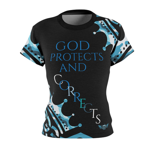 S...GGG z....GOD PROTECTS Camouflage blue design Women's AOP Cut & Sew Tee