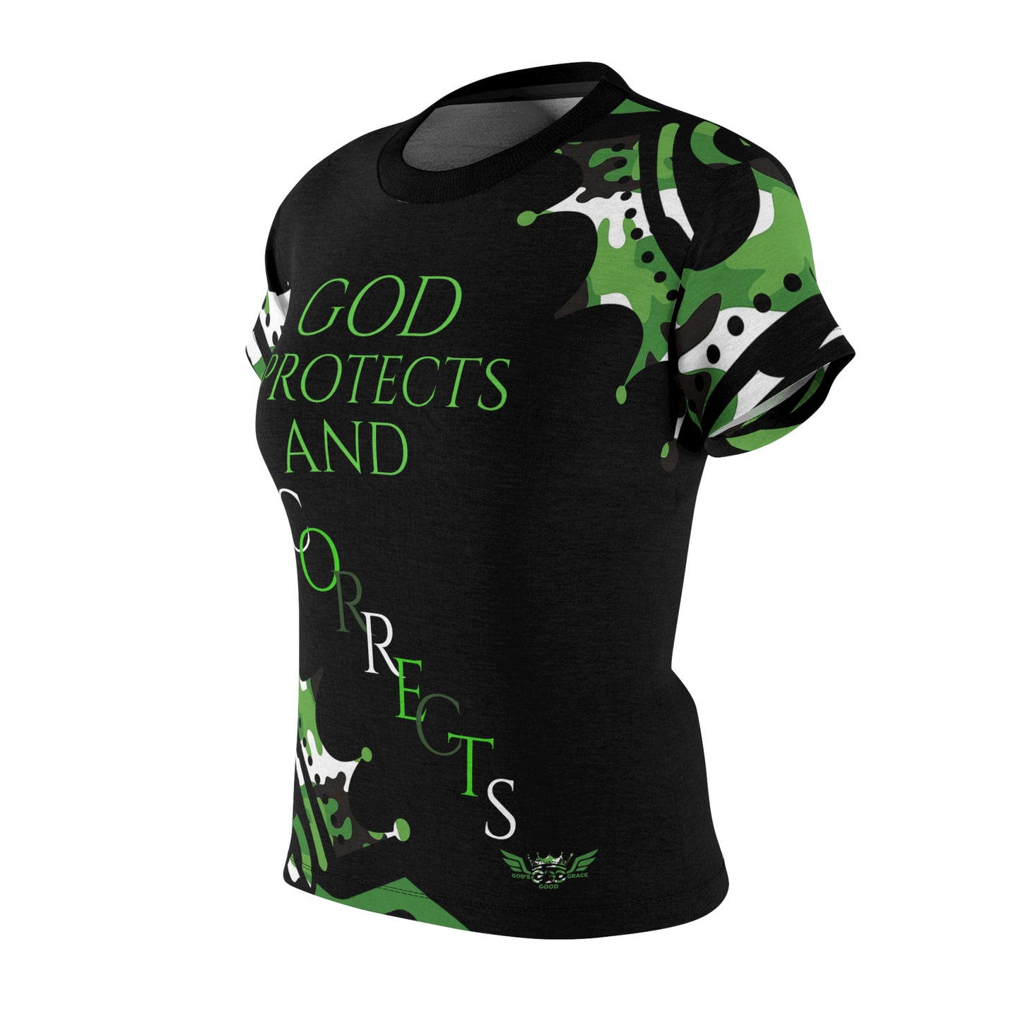 S...GGG z.a....GOD PROTECTS Camouflage green design Women's AOP Cut & Sew Tee