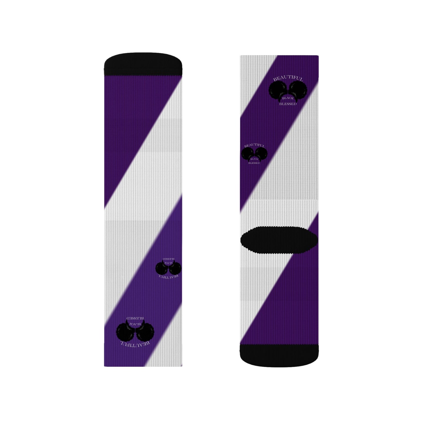 A.................................Beautiful,Black,Blessed..purple/white GGG design Sublimation Socks