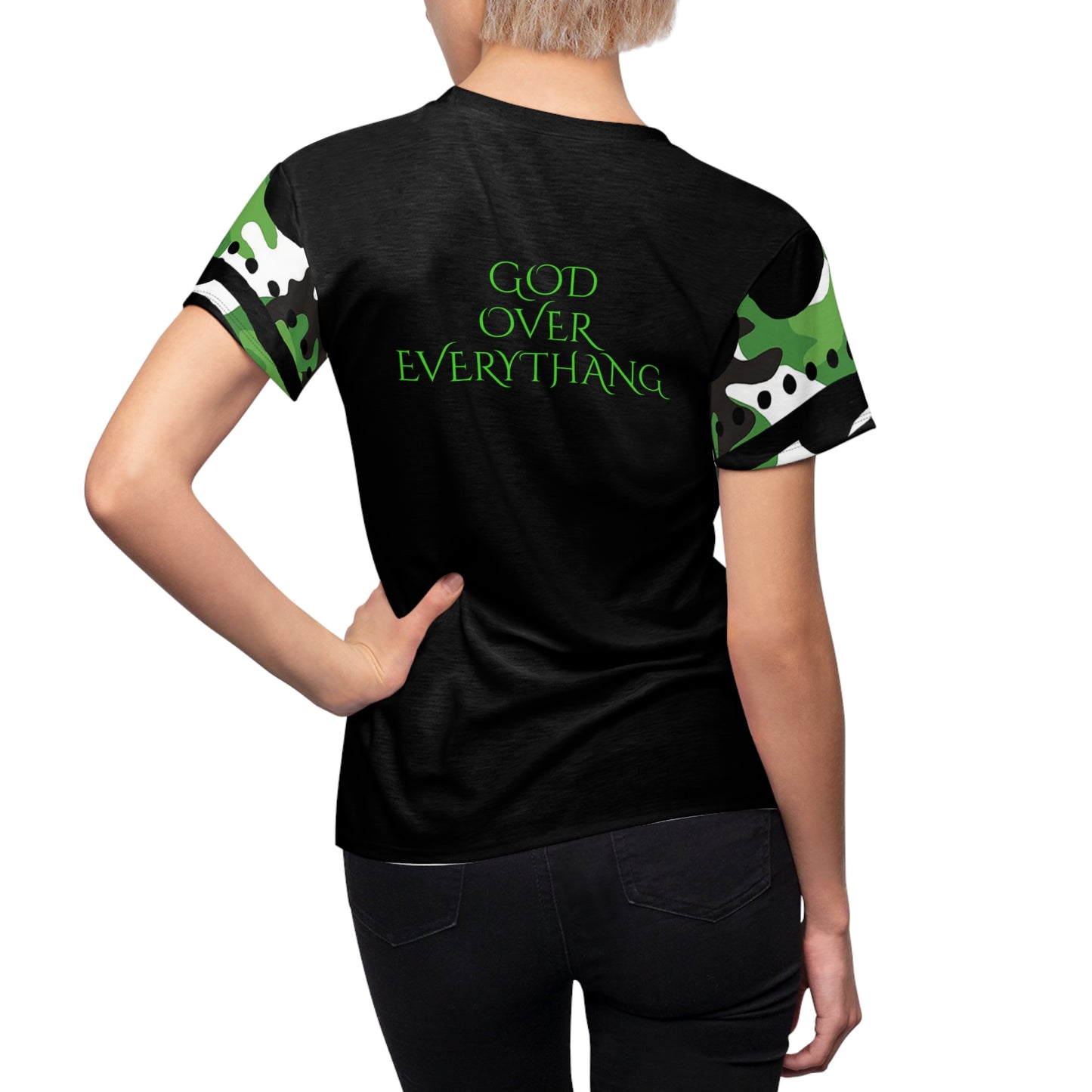 S...GGG z.a....GOD PROTECTS Camouflage green design Women's AOP Cut & Sew Tee
