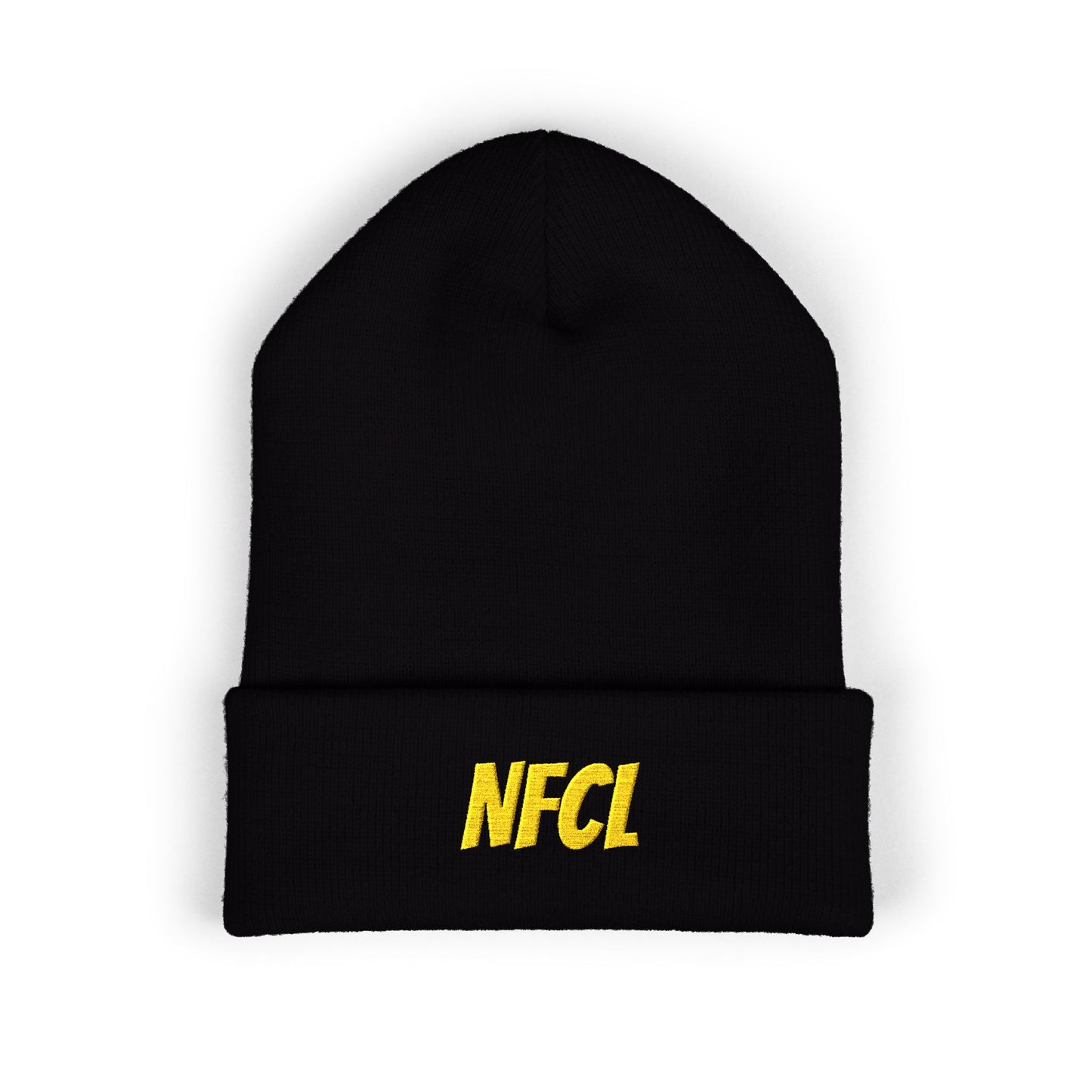 Z...NFCL WORK ATTIRE Embroidered Classic Cuffed Beanie — Black/yellow Knit Winter Hat