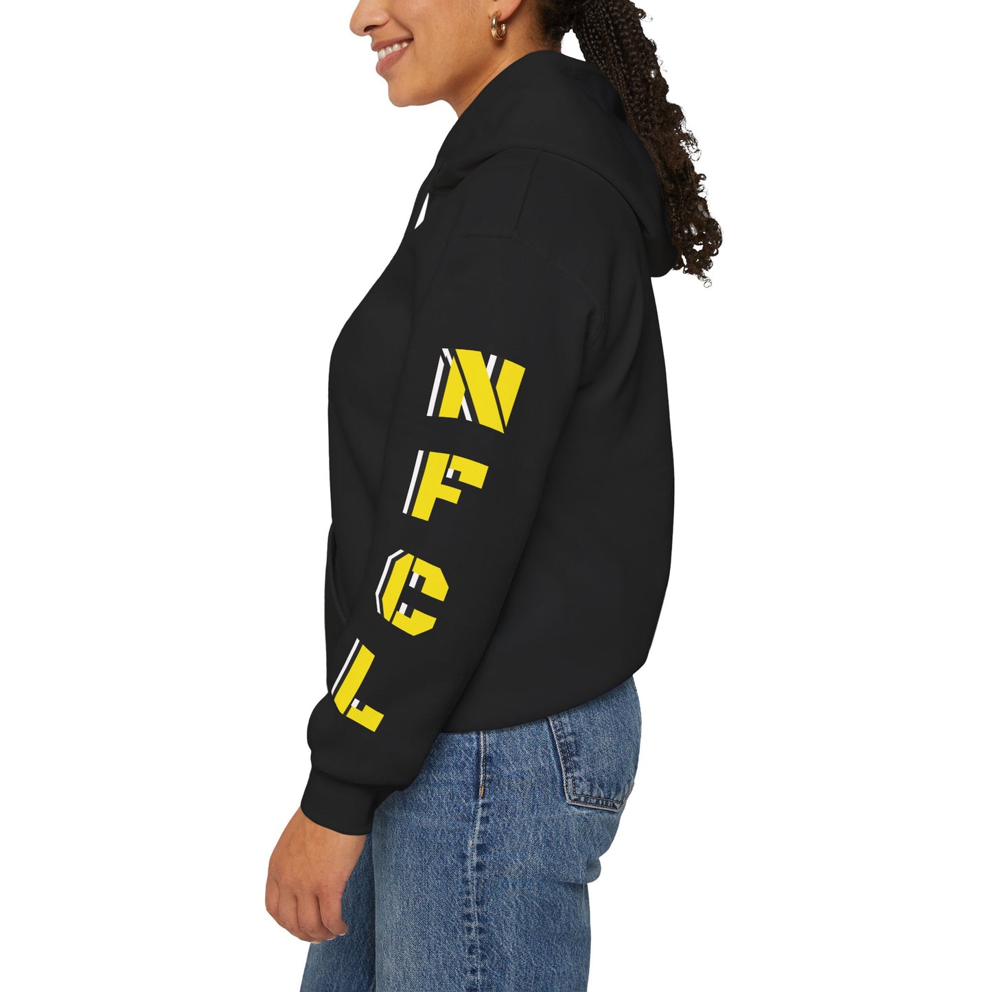 Z...i..NFCL WORK ATTIRE Niagara Falls Coach Lines Hoodie with yellow/black Sleeve Graphics