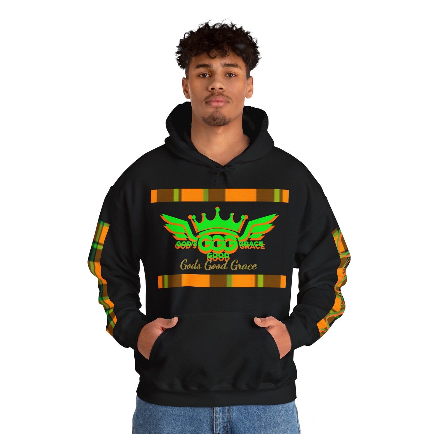 A....................GGG orange green plaid design Unisex Heavy Blend™ Hooded Sweatshirt