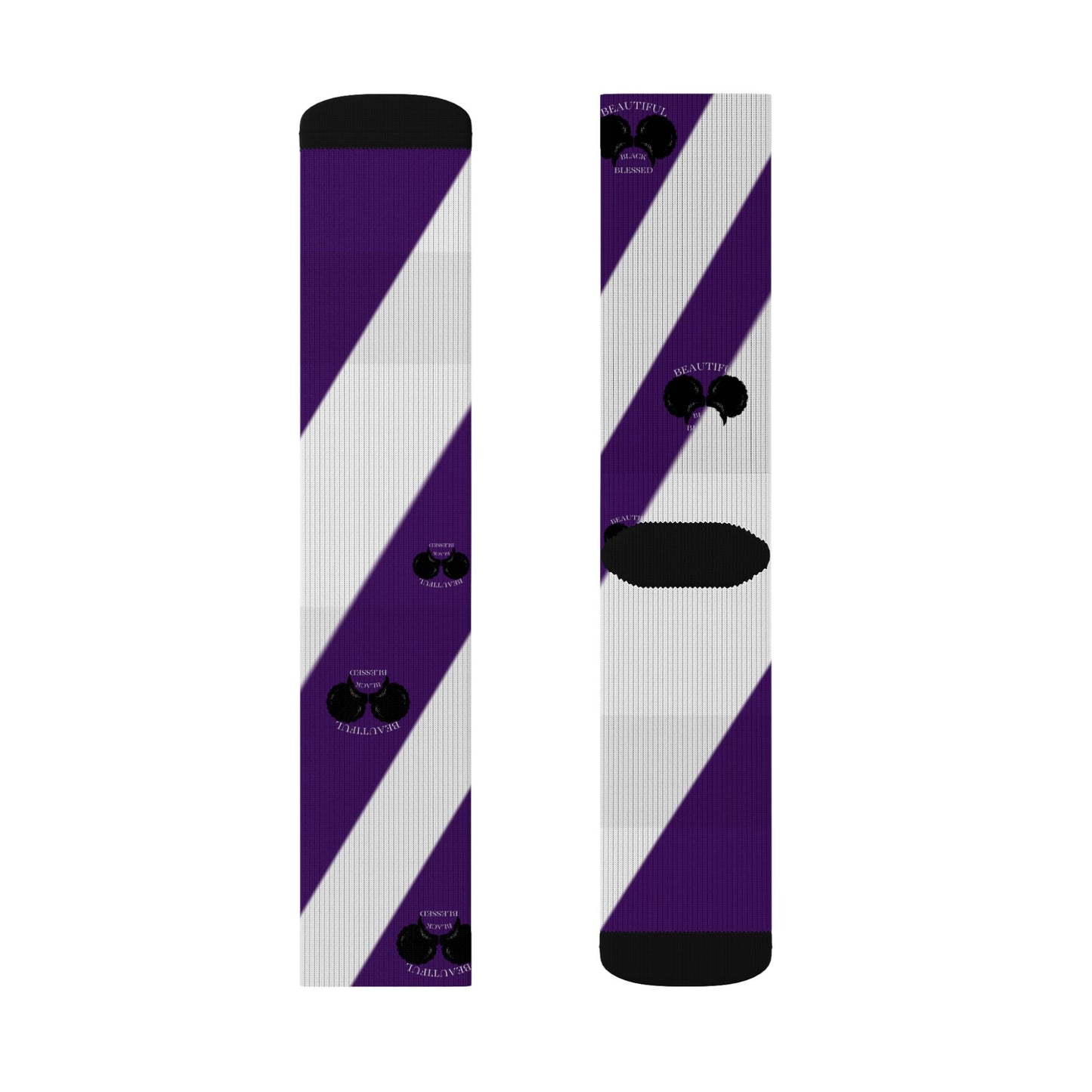 A.................................Beautiful,Black,Blessed..purple/white GGG design Sublimation Socks