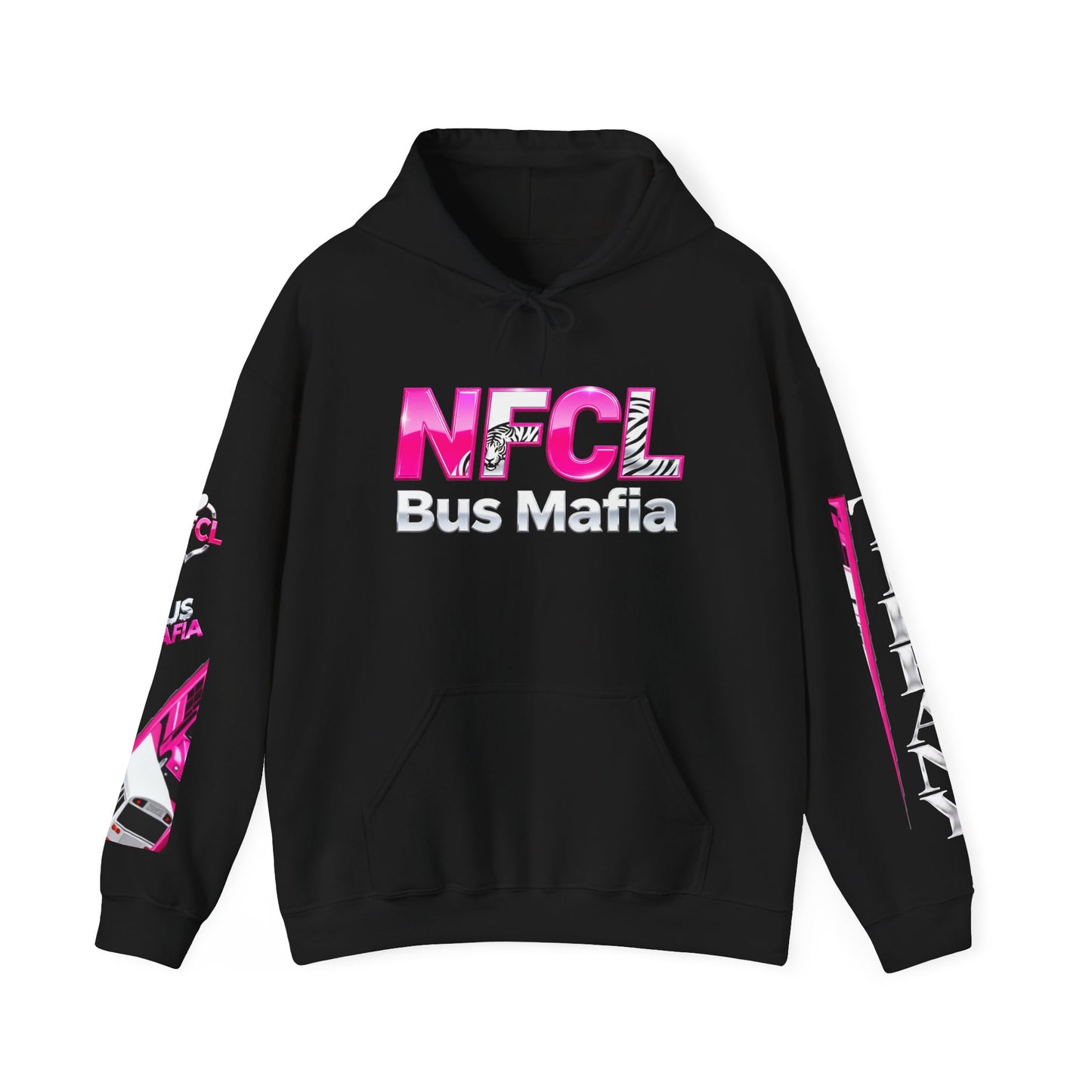 Zzz_TIFF CUSTOMIZED....NFCL WORK ATTIRE Niagara Falls Coach Lines Hoodie with HOT PINK,WHITE/BLACK Sleeve Graphics