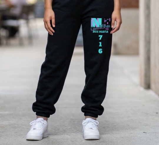 Z...f..NFCL WORK ATTIRE Customizable purple turquoise/black 716 Sweatpants — Personalized Text Joggers