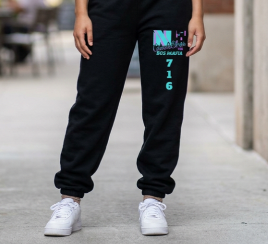 Z...f..NFCL WORK ATTIRE Customizable purple turquoise/black 716 Sweatpants — Personalized Text Joggers