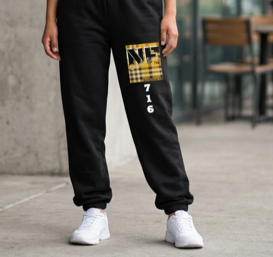 Z...g..NFCL WORK ATTIRE Customizable yellow/black plaid 716 Sweatpants — Personalized Text Joggers