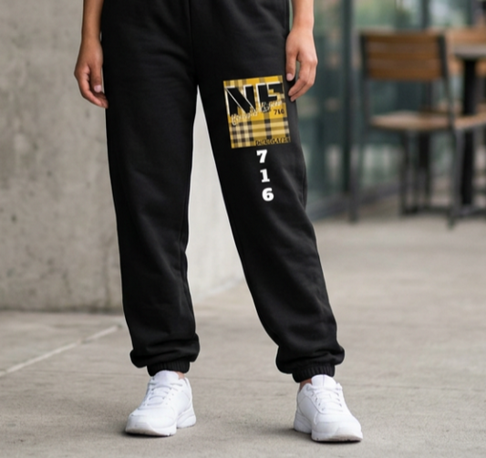 Z...g..NFCL WORK ATTIRE Customizable yellow/black plaid 716 Sweatpants — Personalized Text Joggers