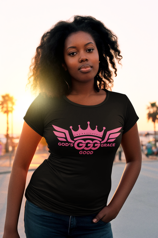 A....................PINK LOGO WOMENS black Softstyle Tee