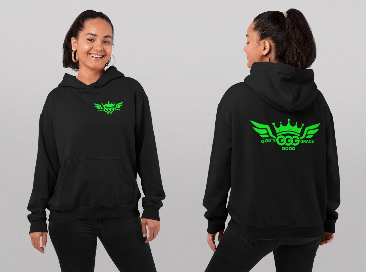 A....Florescent GREEN LOGO black Unisex Heavy Blend™ Hooded Sweatshirt